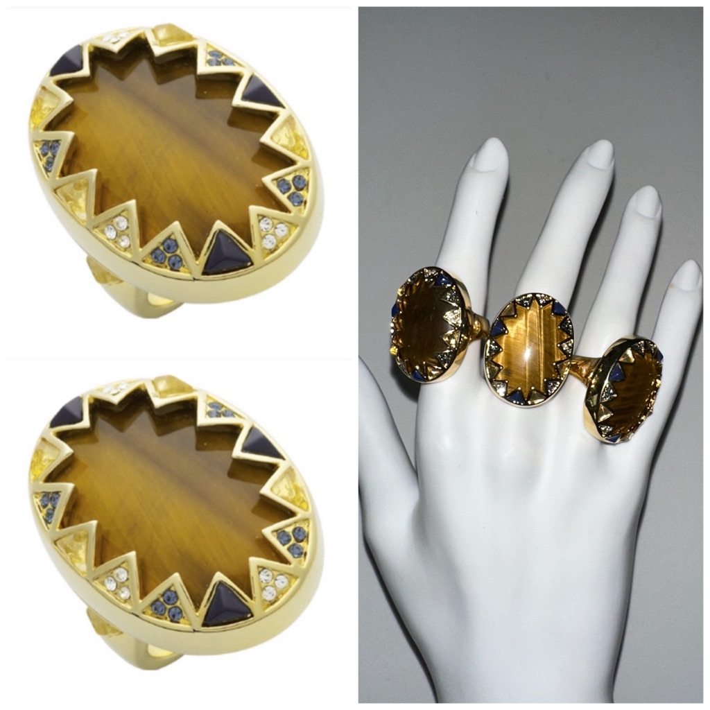 Set Of 5 Size 5 House Of Harlow Gold Tiger Eye Crystal Oval Statement Rings 40$